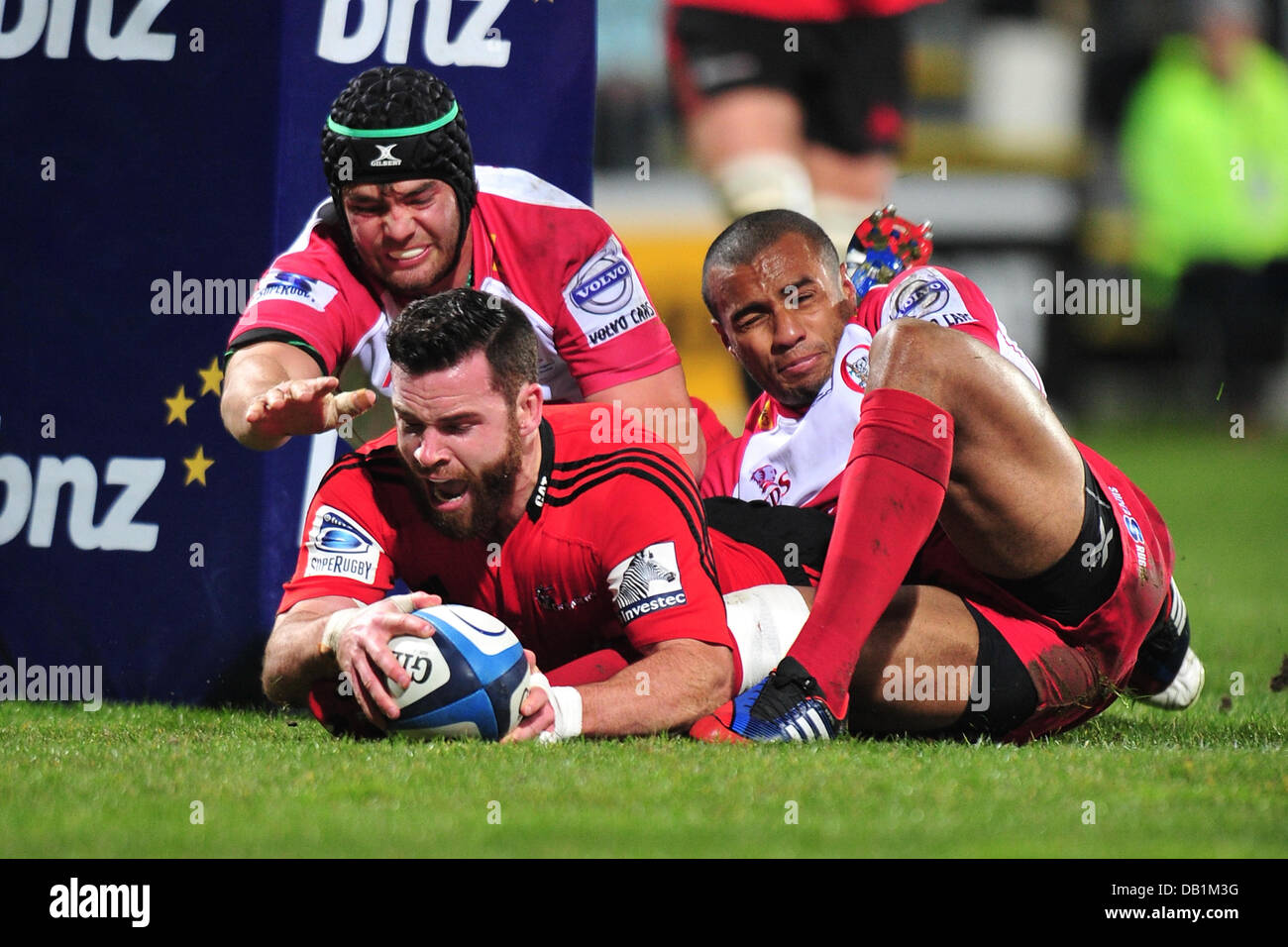 Christchurch, New Zealand. 20th July, 2013. Ryan Crotty scores his try. Crusaders versus Reds. Investec Super Rugby Qualifier. AMI Stadium, Christchurch, New Zealand. Credit:  Action Plus Sports/Alamy Live News Stock Photo