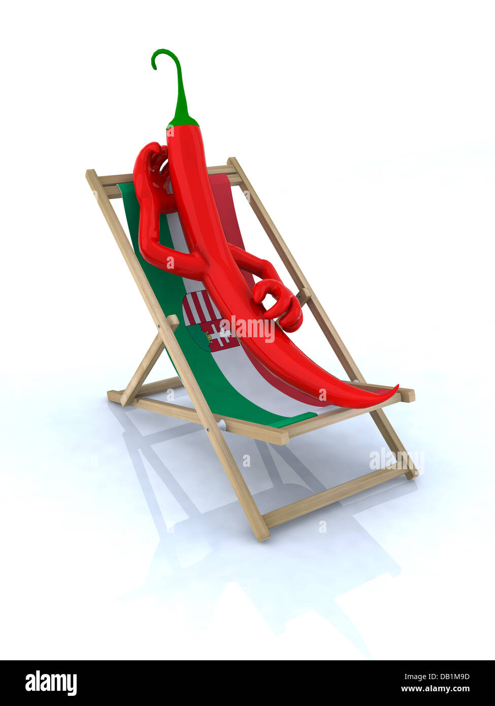 paprika resting on a beach chair, concept hungarian ingredient, 3d illustration Stock Photo