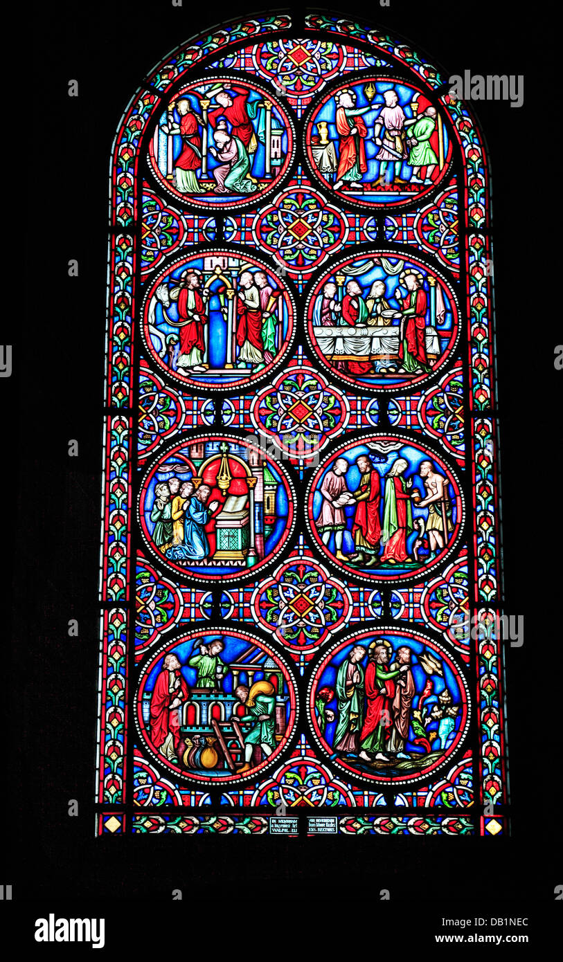 Ely Cathedral, medieval stained glass window windows, interior, north transept, Cambridgeshire England UK English cathedrals Stock Photo