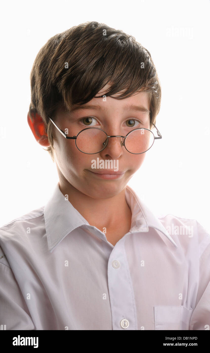 Young Boy Wearing Round Reading Glasses Stock Photo Alamy
