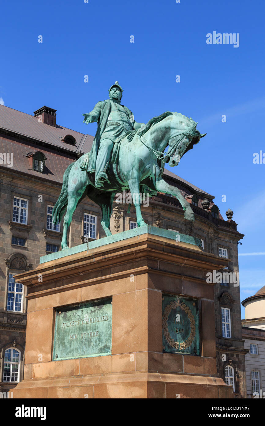 Equestrian statue of King Frederick VII outside Christiansborg Palace on Slotsholmen or Castle Isle. Copenhagen Zealand Denmark Stock Photo