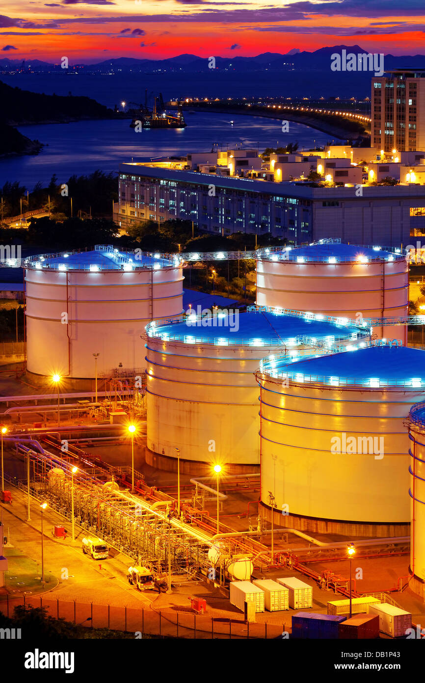 Oil tanks at sunset , hongkong tung chung Stock Photo Alamy