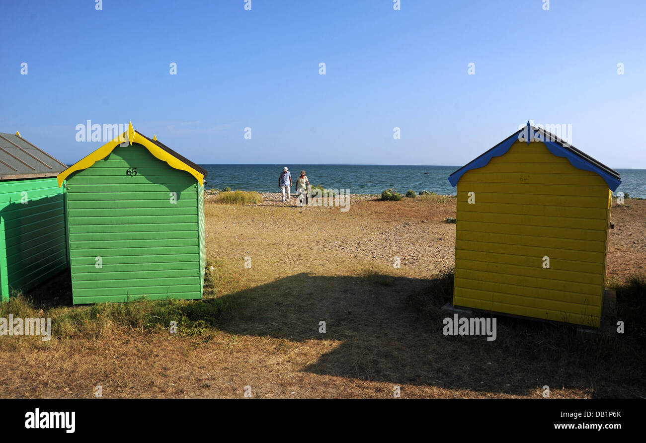Littlehampton UK 18 July 2013 Beach huts at Littlehampton beach and