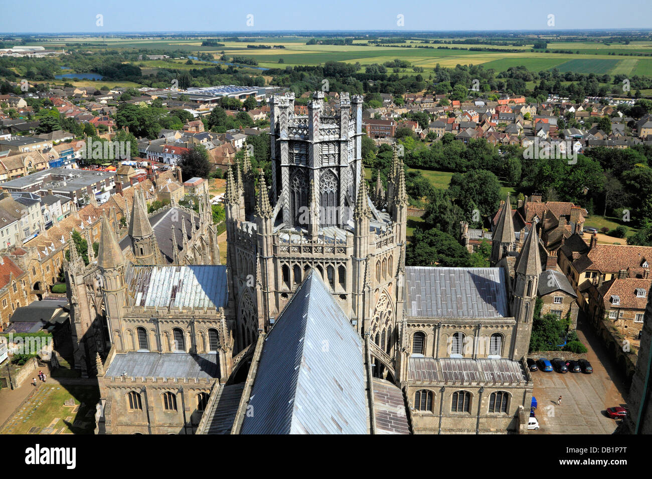 Ely Cathedral, Octagon and Lantern Towers from West Tower, Cambridgeshire England UK English medieval cathedrals tower nave roof Stock Photo