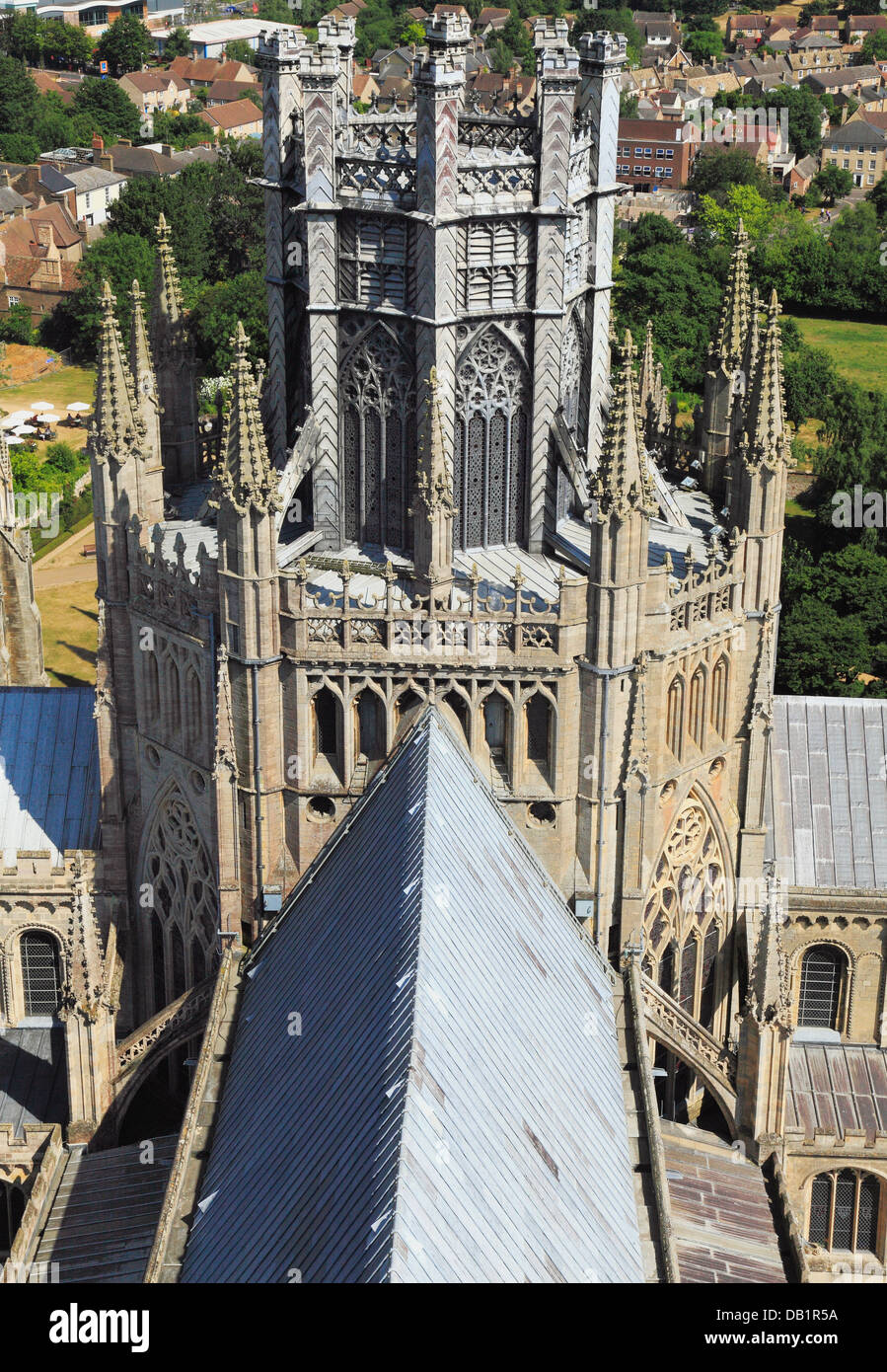 Ely Cathedral, Octagon and Lantern Towers from West Tower, Cambridgeshire England UK English medieval cathedrals tower Stock Photo