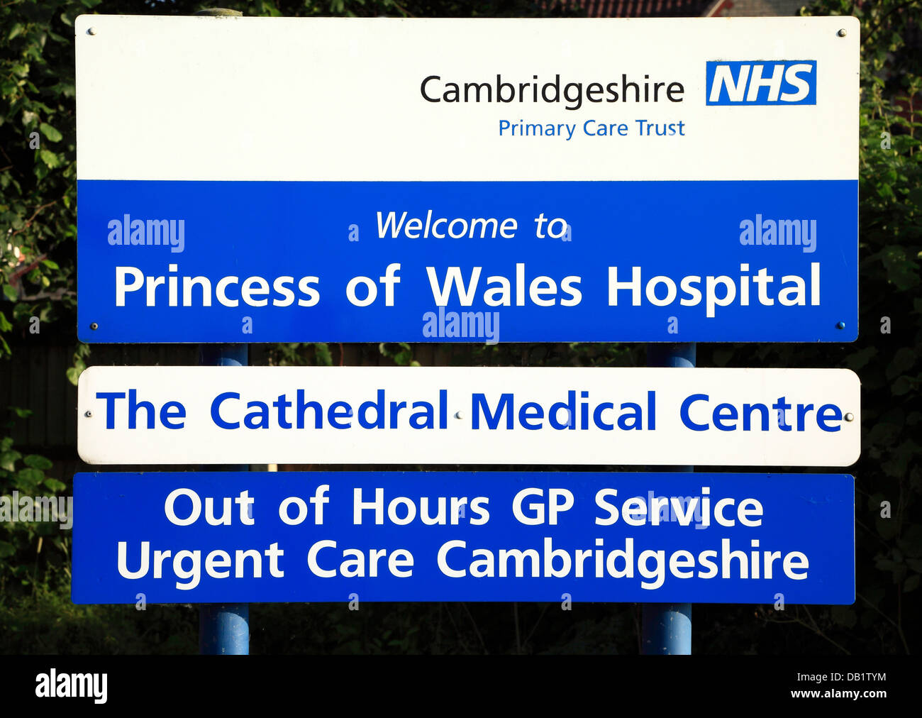 Ely, Princess of Wales Hospital, sign, Cambridgeshire NHS, Primary Care Trust, Cathedral Medical Centre England UK Stock Photo