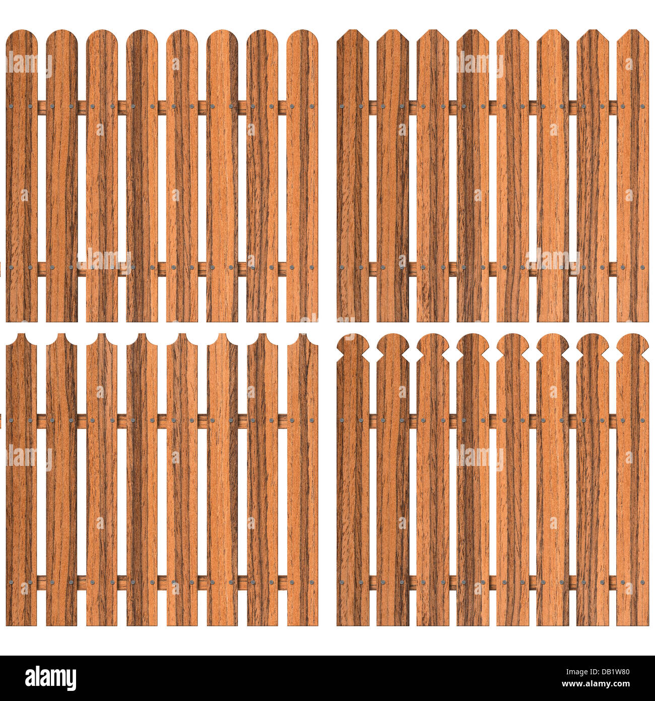 set of four wooden fences over white background Stock Photo - Alamy