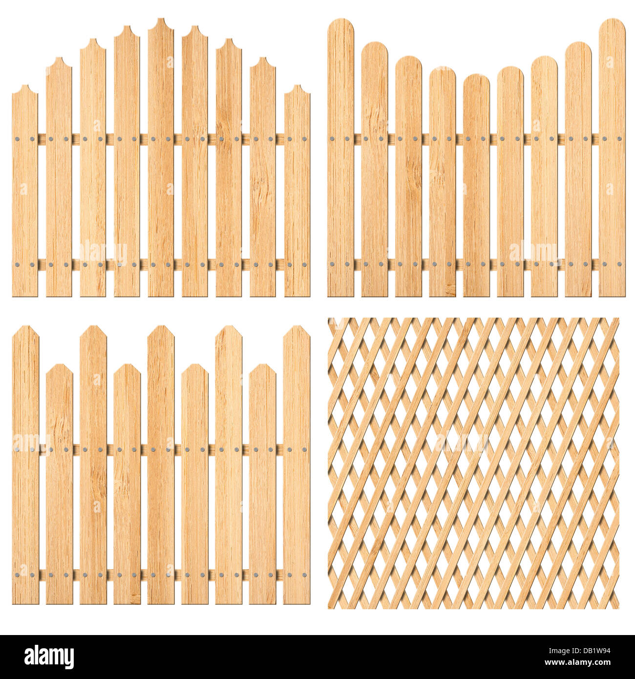 set of four wooden fences over white background Stock Photo - Alamy
