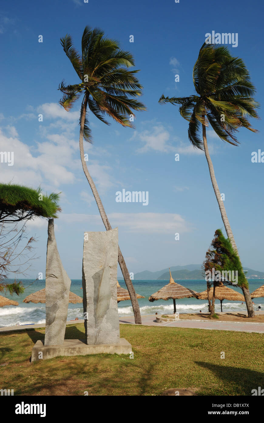 Stone sculptures on the waterfront at the resort city of Nha Trang, Vietnam. Stock Photo