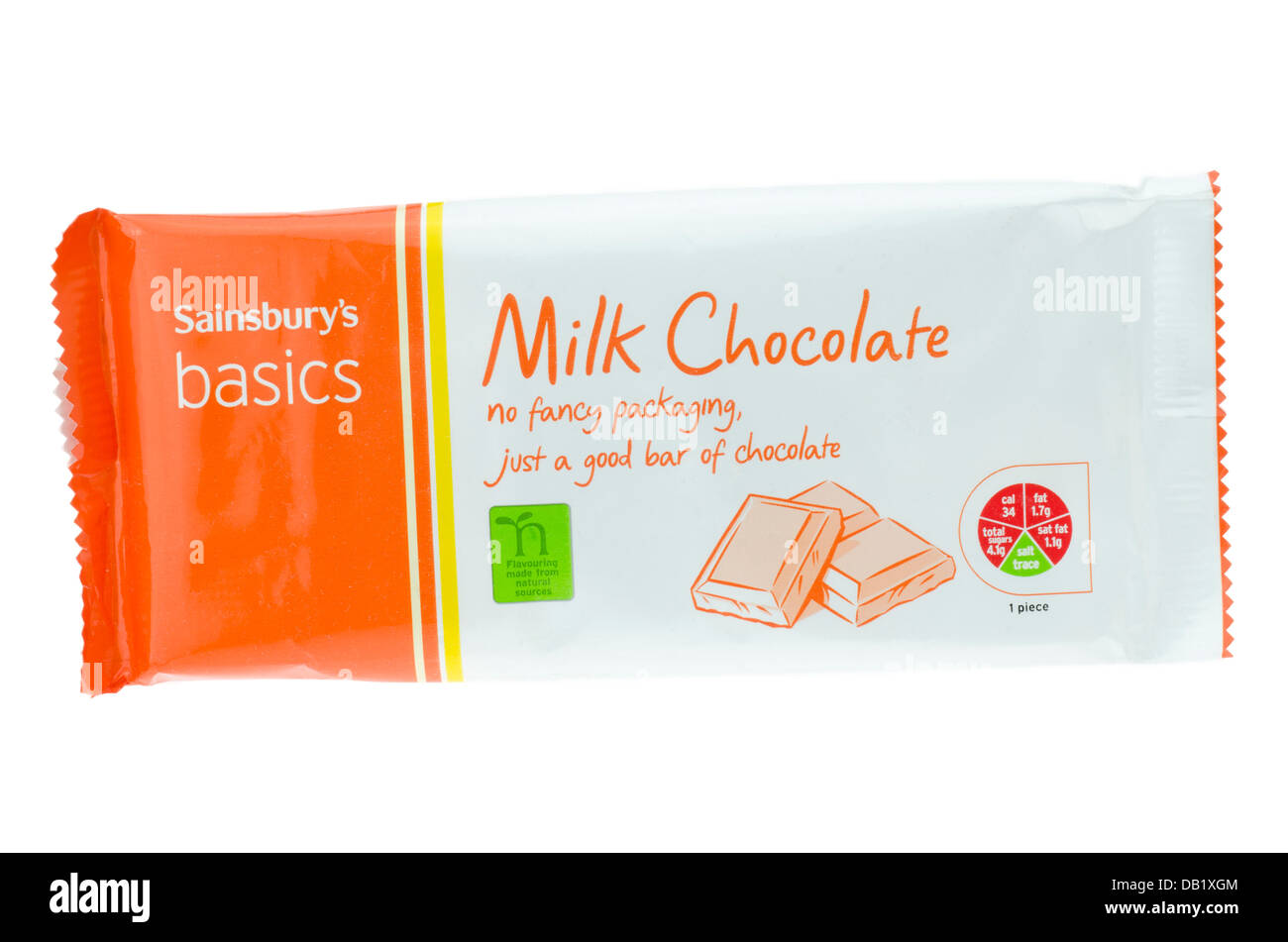Bar of Milk Chocolate from Sainsbury's Basics Food Range. Stock Photo