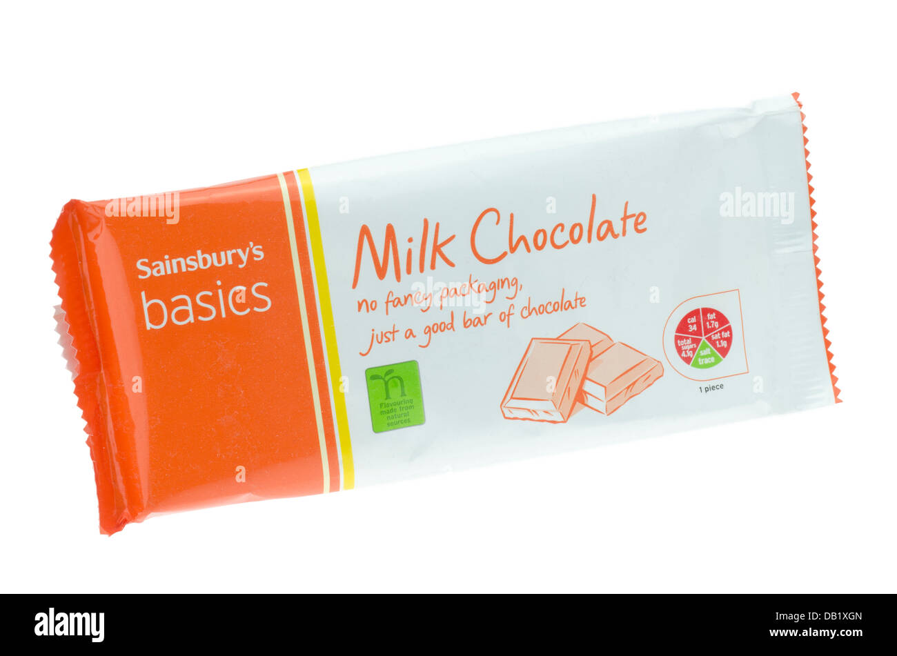 Bar of Milk Chocolate from Sainsbury's Basics Food Range. Stock Photo