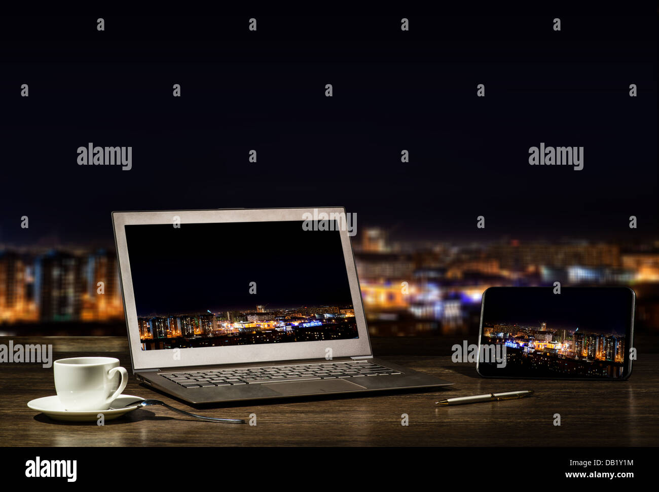laptop and tablet, workplace businessman Stock Photo