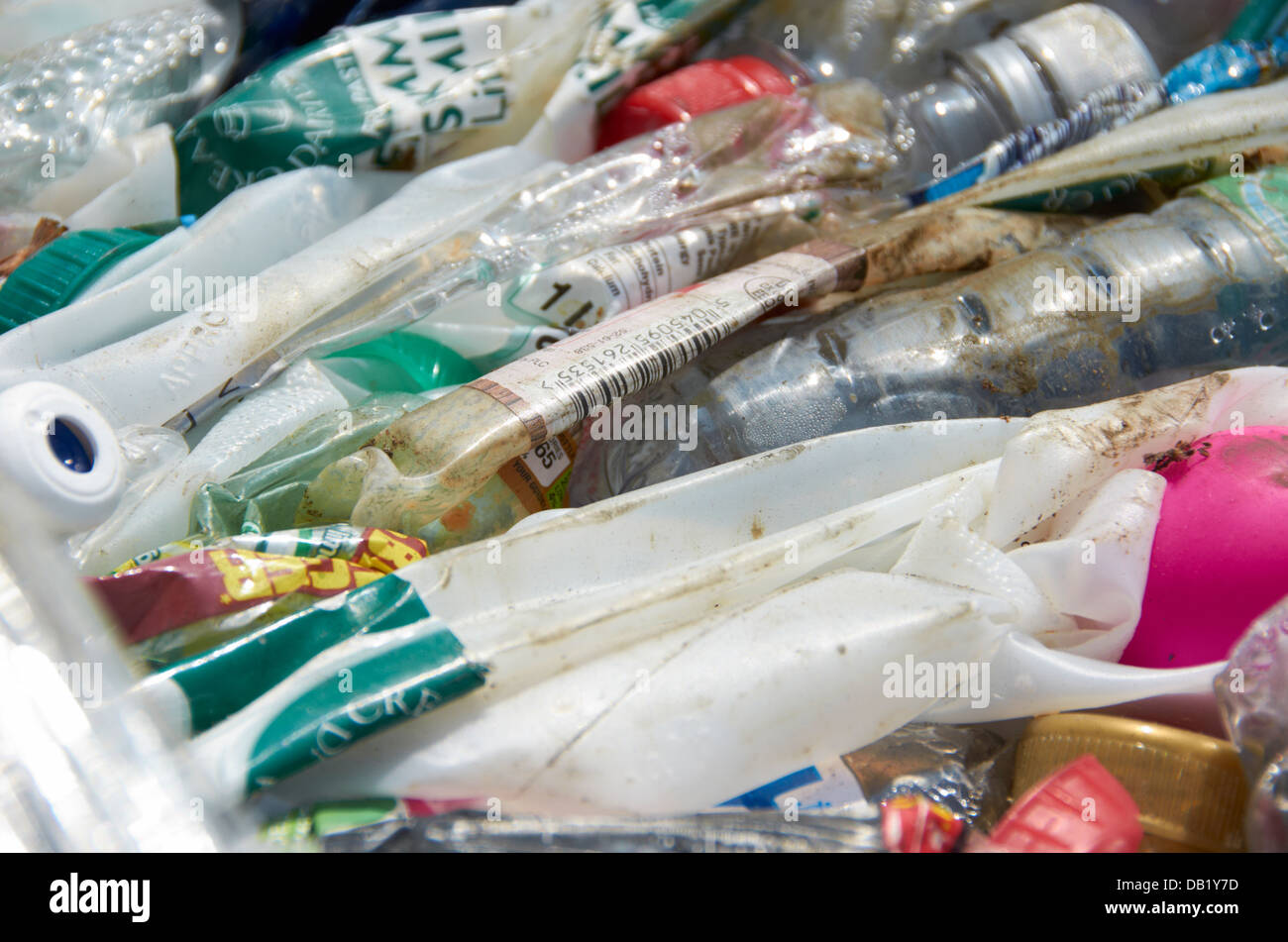 Crushed plastic bottles. Stock Photo