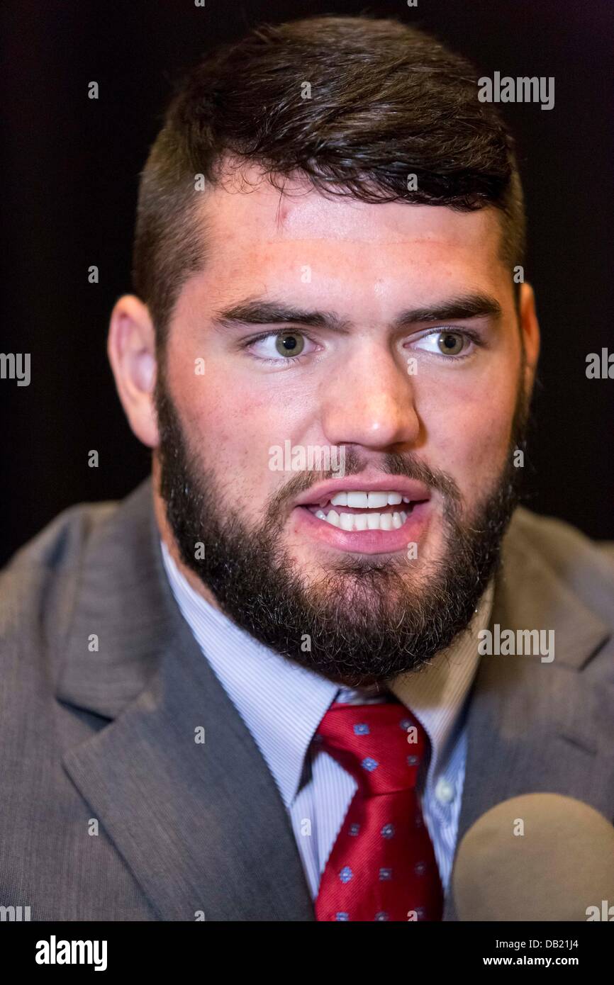 Dallas, Texas, USA. 22nd July, 2013. July 22, 2103: Kansas Jayhawks linebacker Ben Heeney talks with reporters during the 2013 Big 12 Conference Football Media Days at the Omni Dallas Hotel in Dallas, TX. Credit:  csm/Alamy Live News Stock Photo