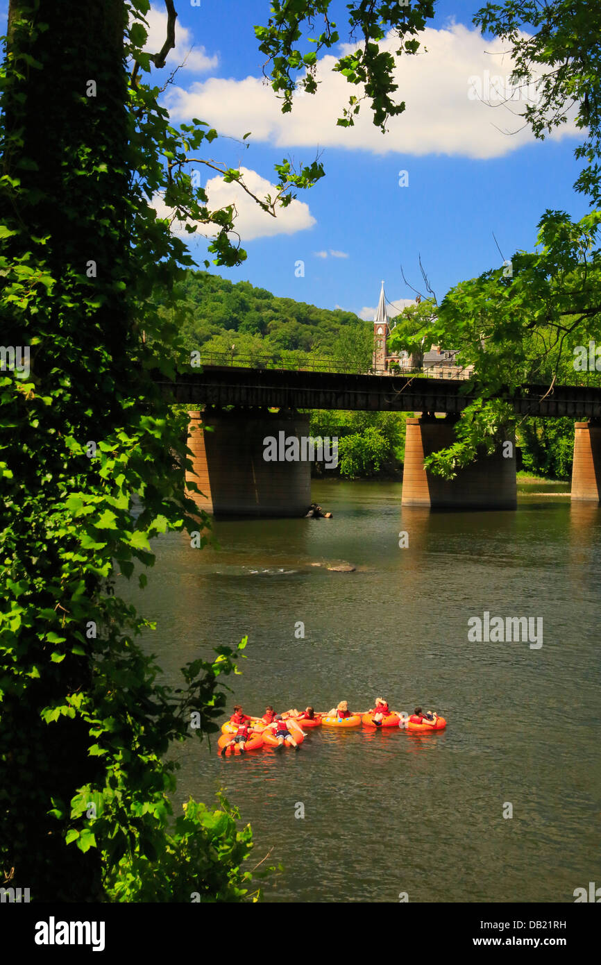 Tubing on Potomac River, Harpers Ferry National Historic Park, Sandy Hook, Maryland, USA Stock