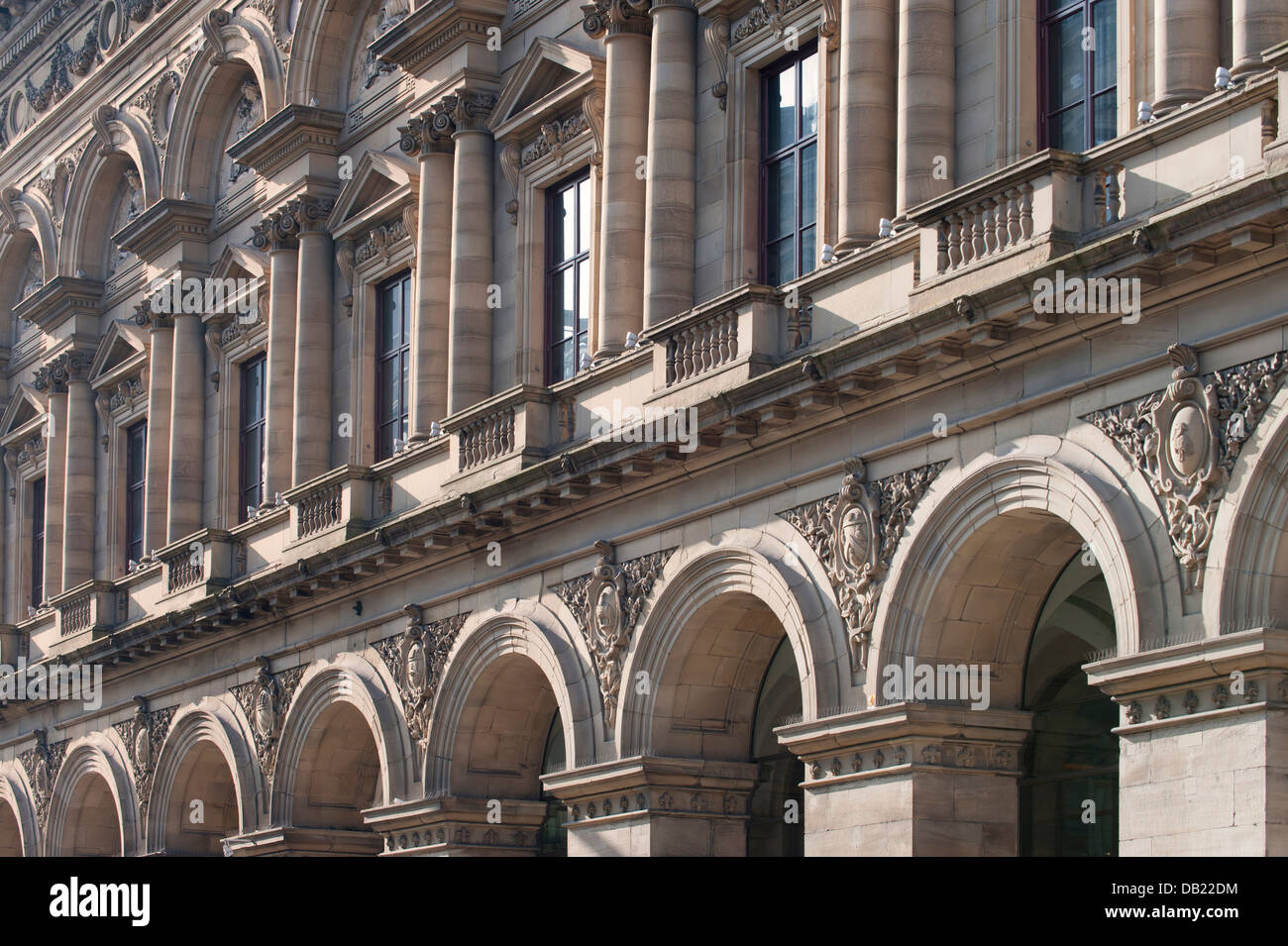 An abstract view of the Free Trade Hall on Peter Street in Manchester city centre. Stock Photo