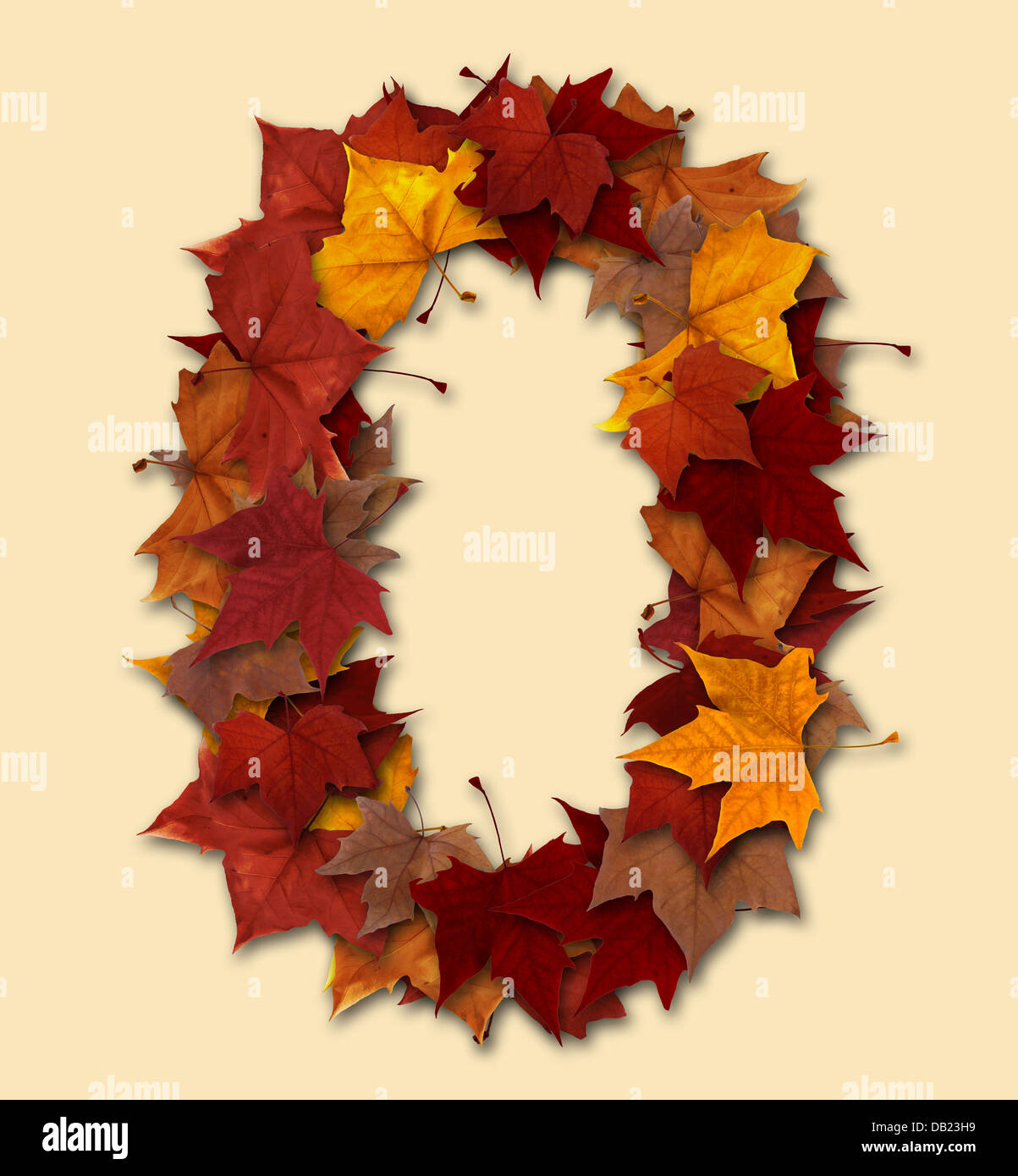 Number zero multicolored fall leaf composition isolated Stock Photo