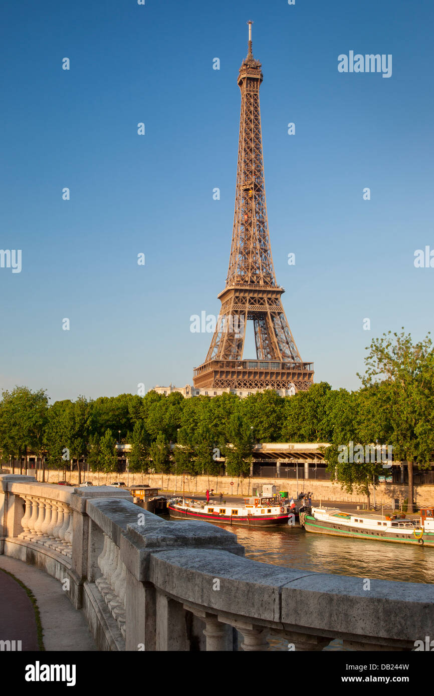 Eiffel Tower along the banks of River Seine, Paris France Stock Photo
