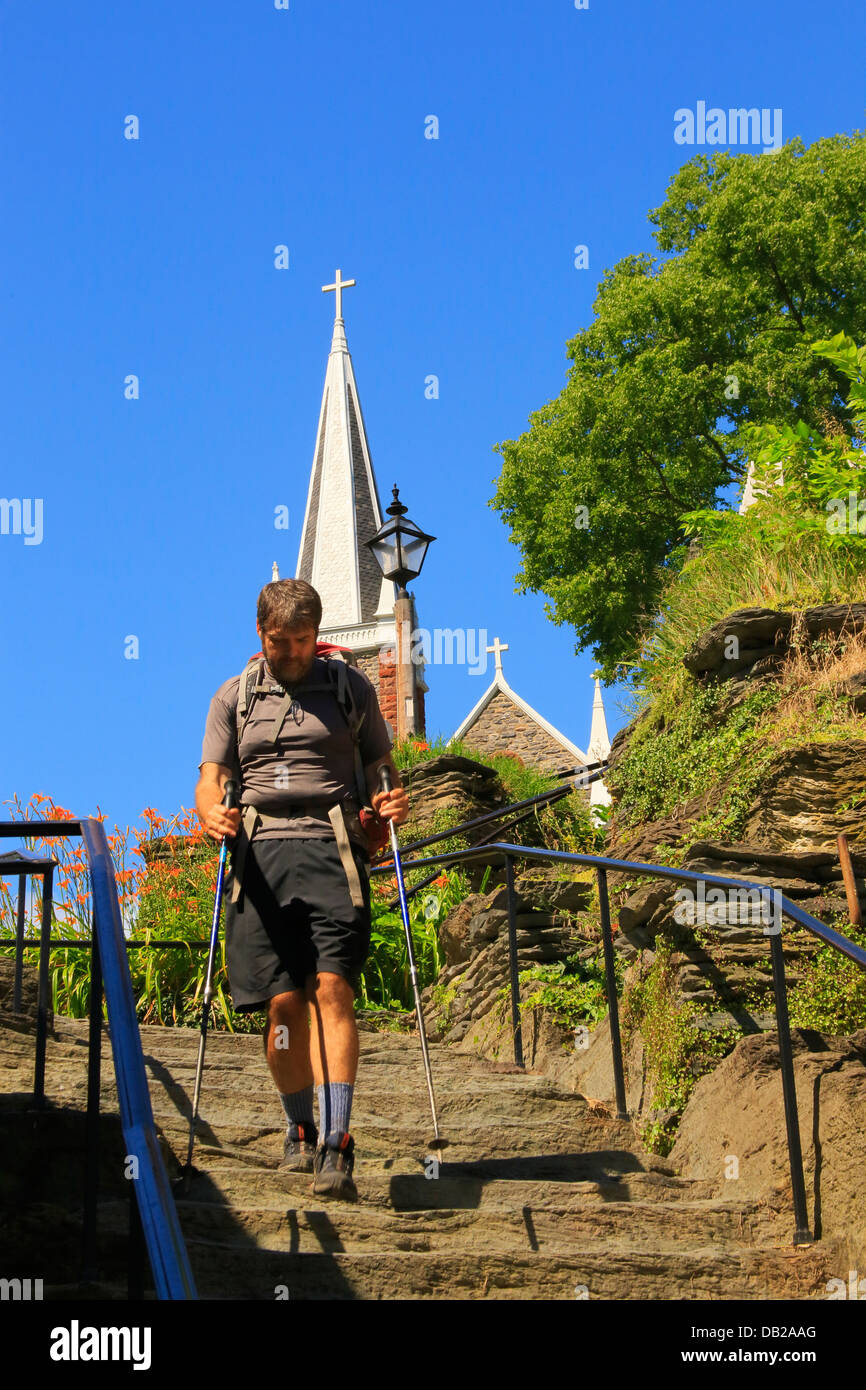 The Stone Steps, Appalachian Trail, and Saint Peters Catholic Church, Harpers Ferry, West Virginia, USA Stock Photo