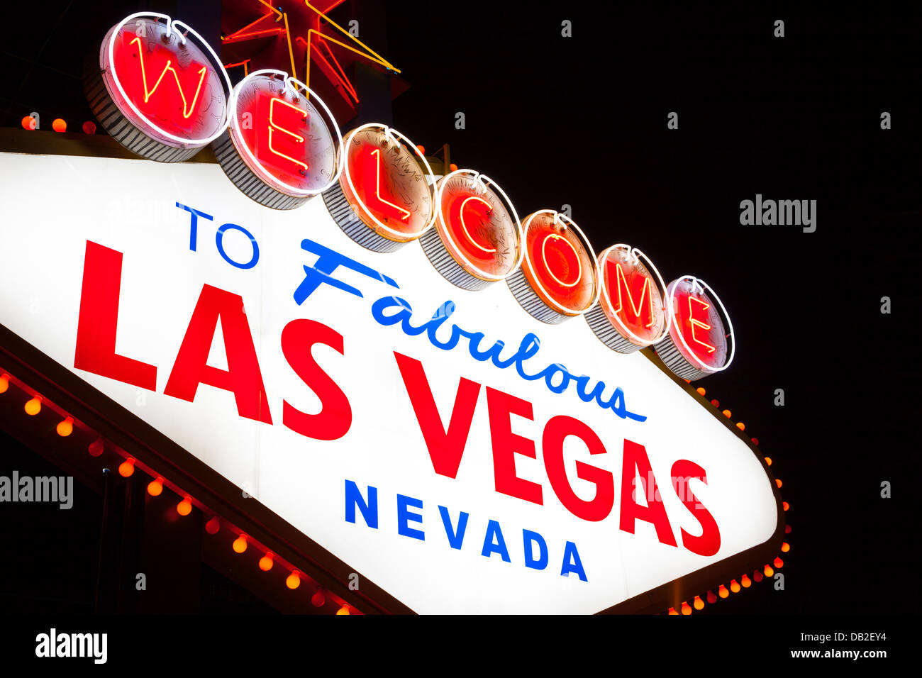 The famous Welcome to Fabulous Las Vegas sign at night Stock Photo