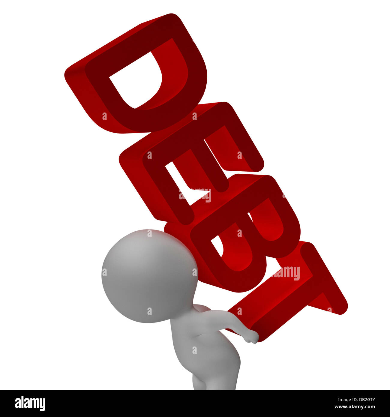 Debt Word And 3d Character Shows Bankruptcy And Poverty Stock Photo