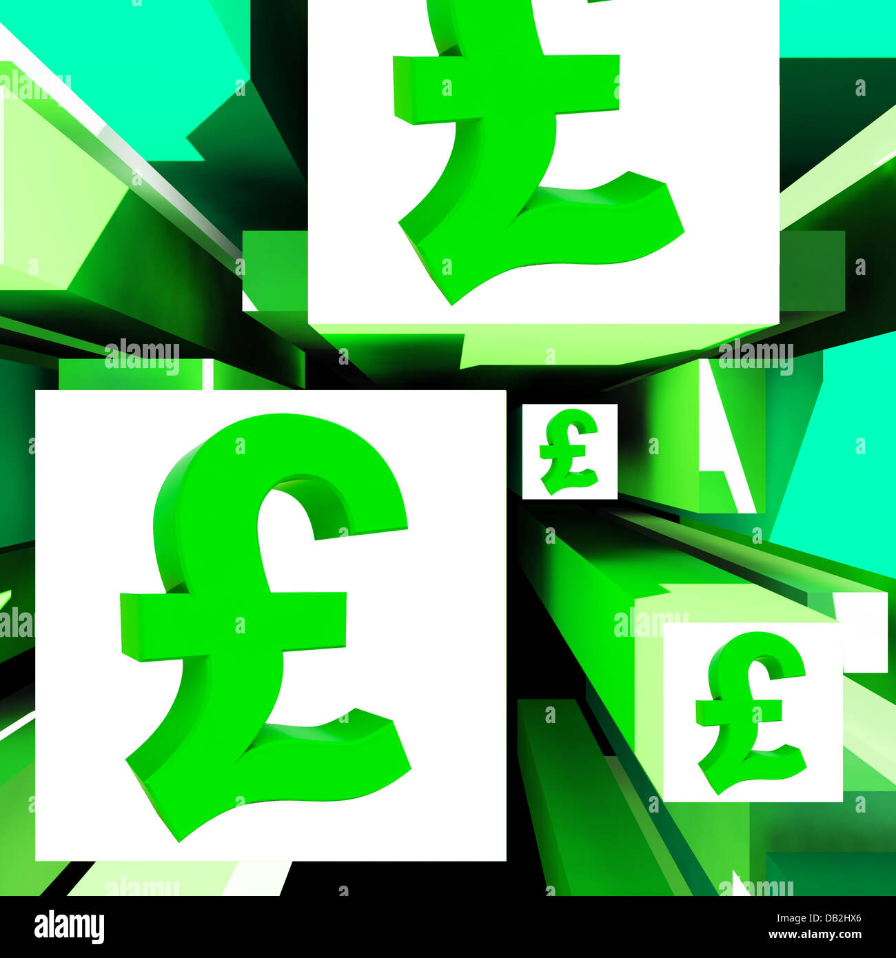 Pound Symbol On Cubes Shows Britain Currency Stock Photo