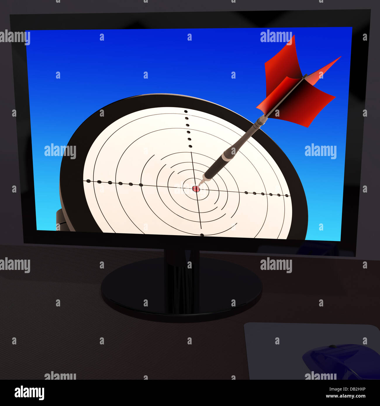 Arrow Aiming On Monitor Showing Performance Stock Photo