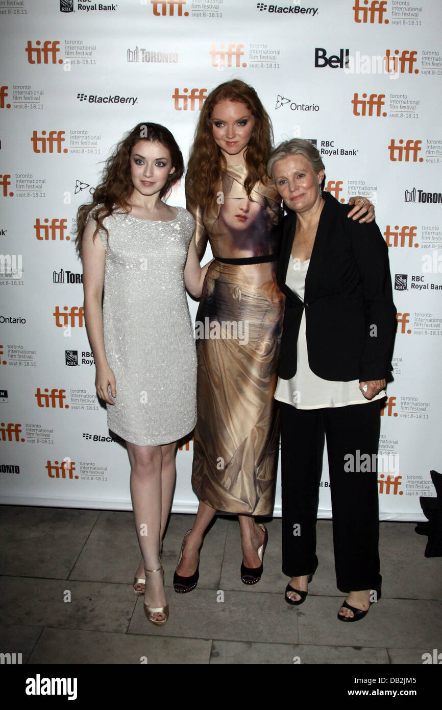 Actresses Sarah Bolger (l-r) and Lily Cole and director Mary Harron attend the premiere of 'The Moth Diaries' during the Toronto International Film Festival, TIFF, at Isabel Bader Theatre in Toronto, Canada, on 13 September 2011. Photo: Hubert Boesl Stock Photo