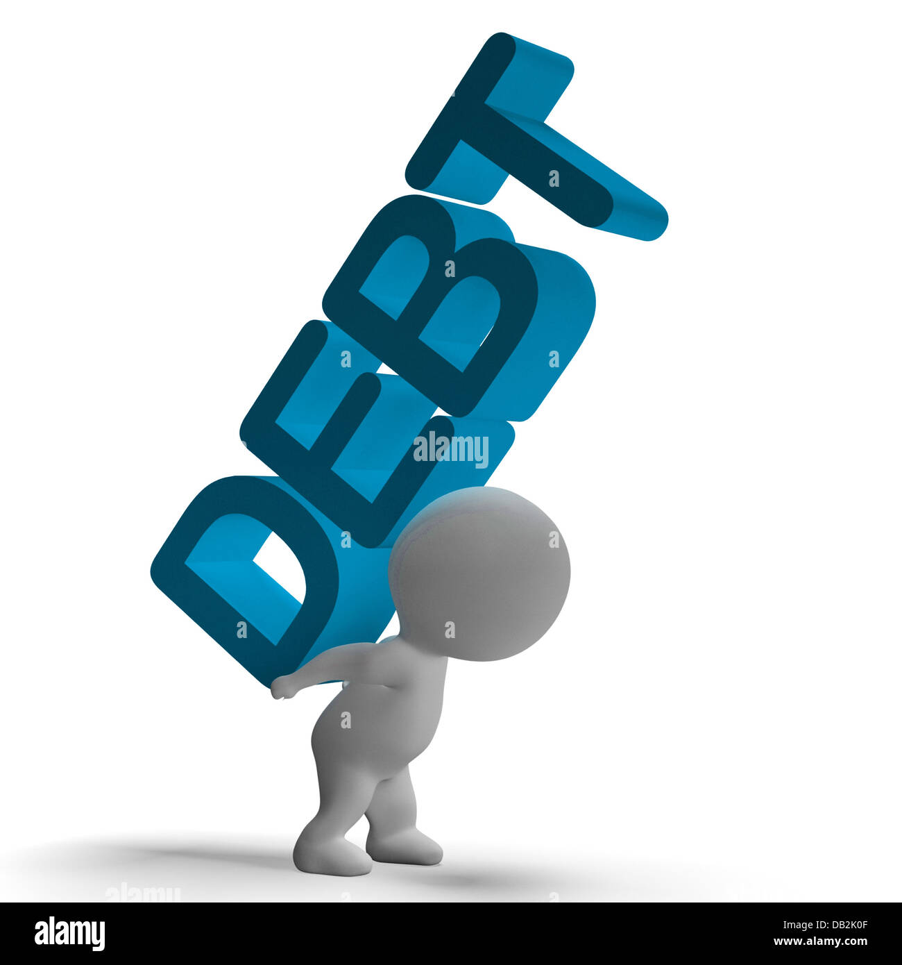 Debt Word And 3d Character Showing Bankruptcy And Poverty Stock Photo