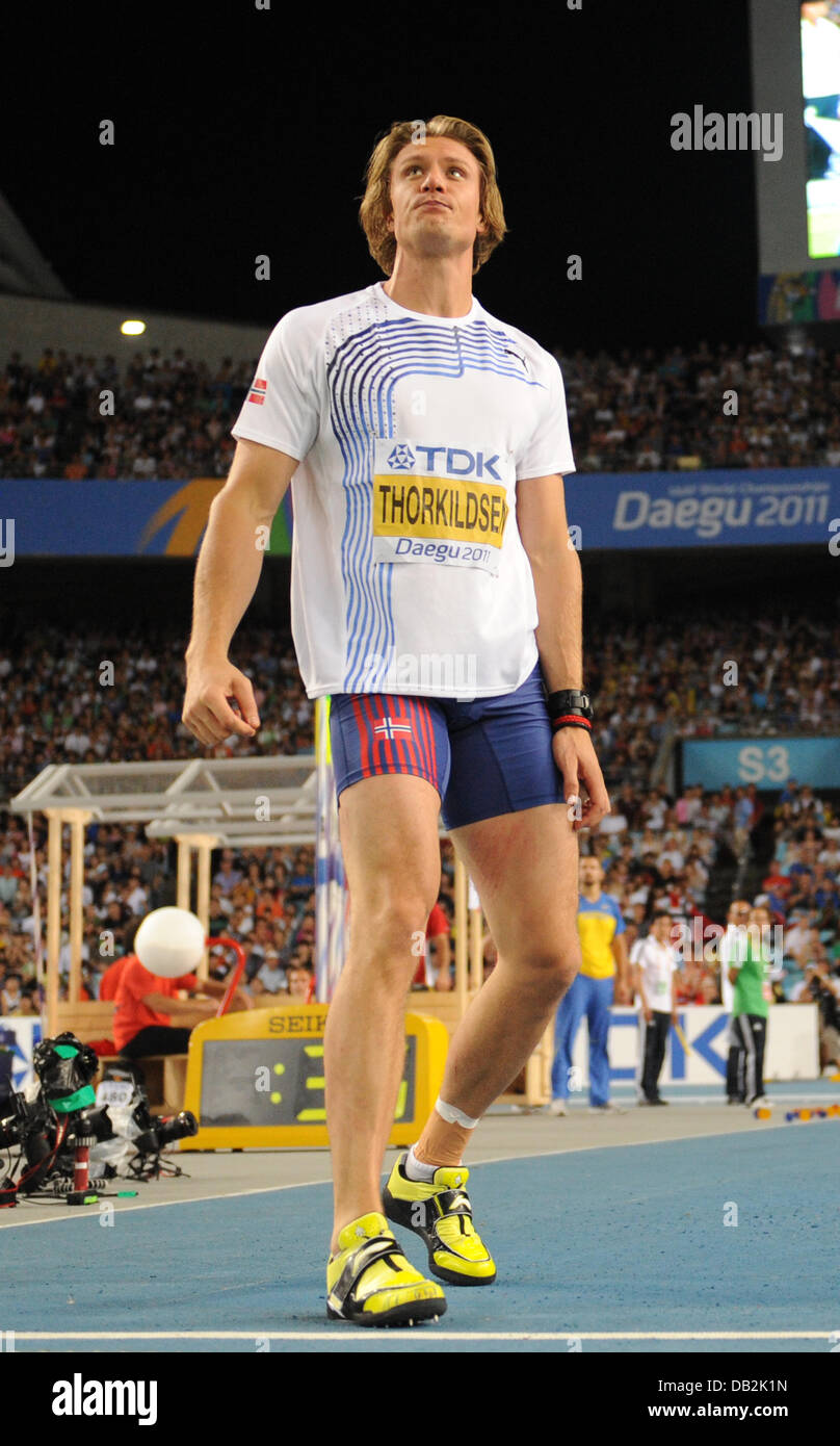 Andreas Thorkildsen from Norway competes in the Javelin Throw final at the 13th IAAF World Championships in Daegu, Republic of Korea, 03 September 2011. Photo: Rainer Jensen dpa Stock Photo