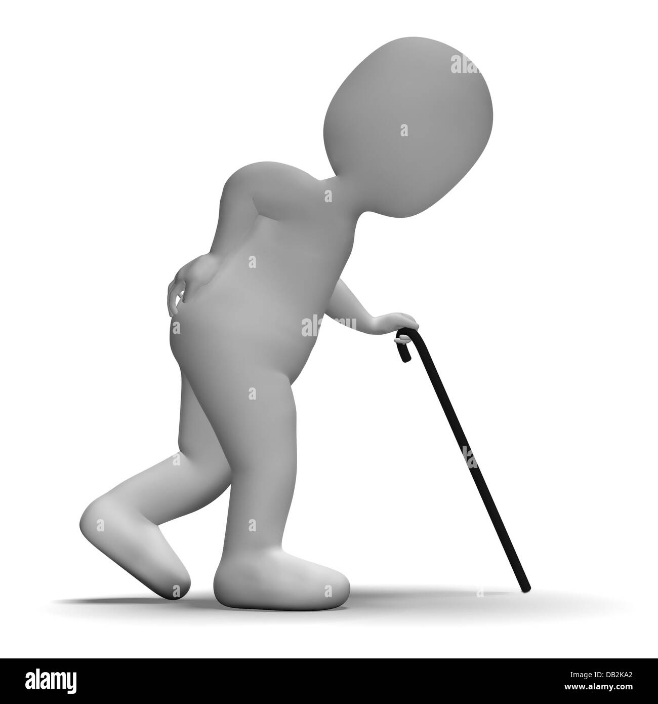 Old Man With Walking Stick Showing Aged 3d Character Stock Photo