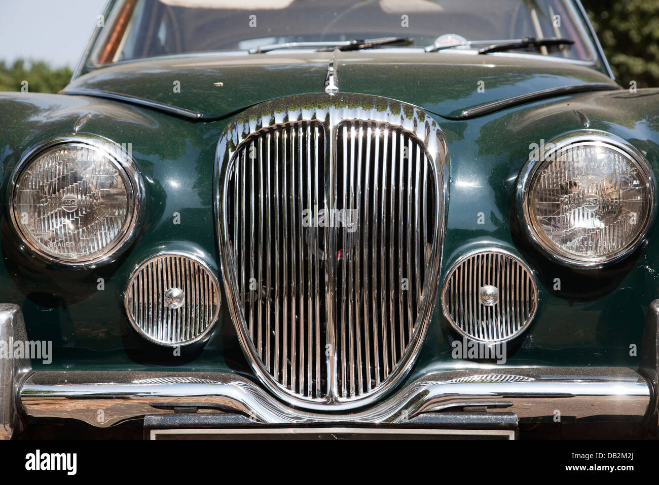 Racing Green Jaguar Grille and Lights Stock Photo Alamy