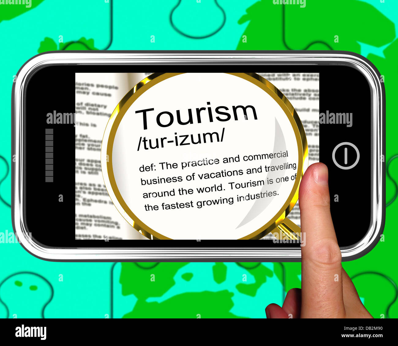 Tourism Definition On Smartphone Shows Traveling Abroad Stock Photo - Alamy