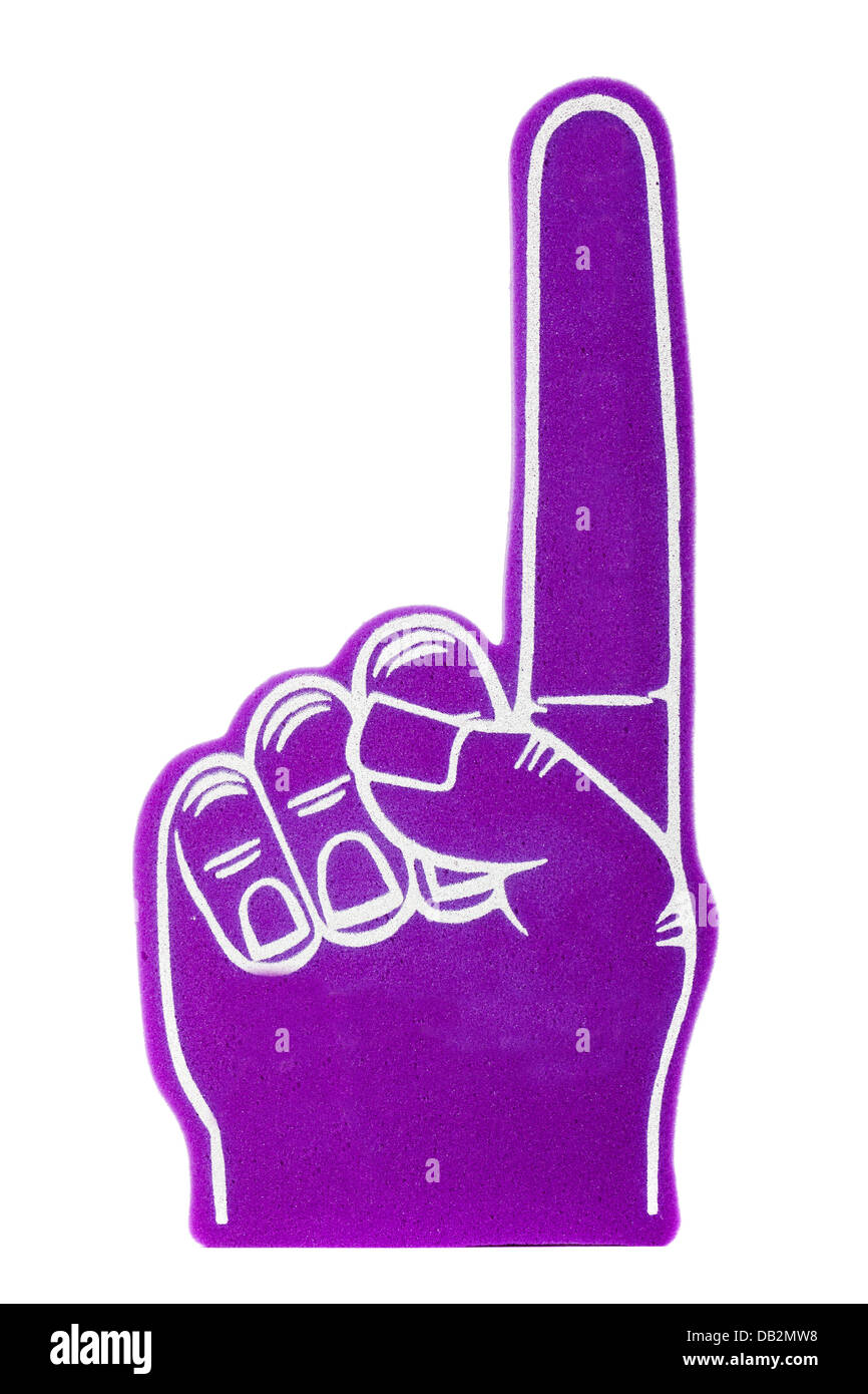 a purple foam fan finger on a white background Stock Photo
