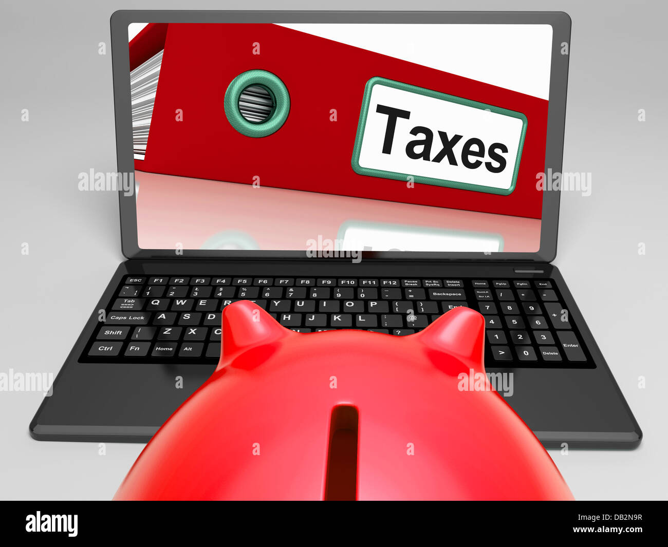 Taxes File On Laptop Shows Taxation Stock Photo Alamy