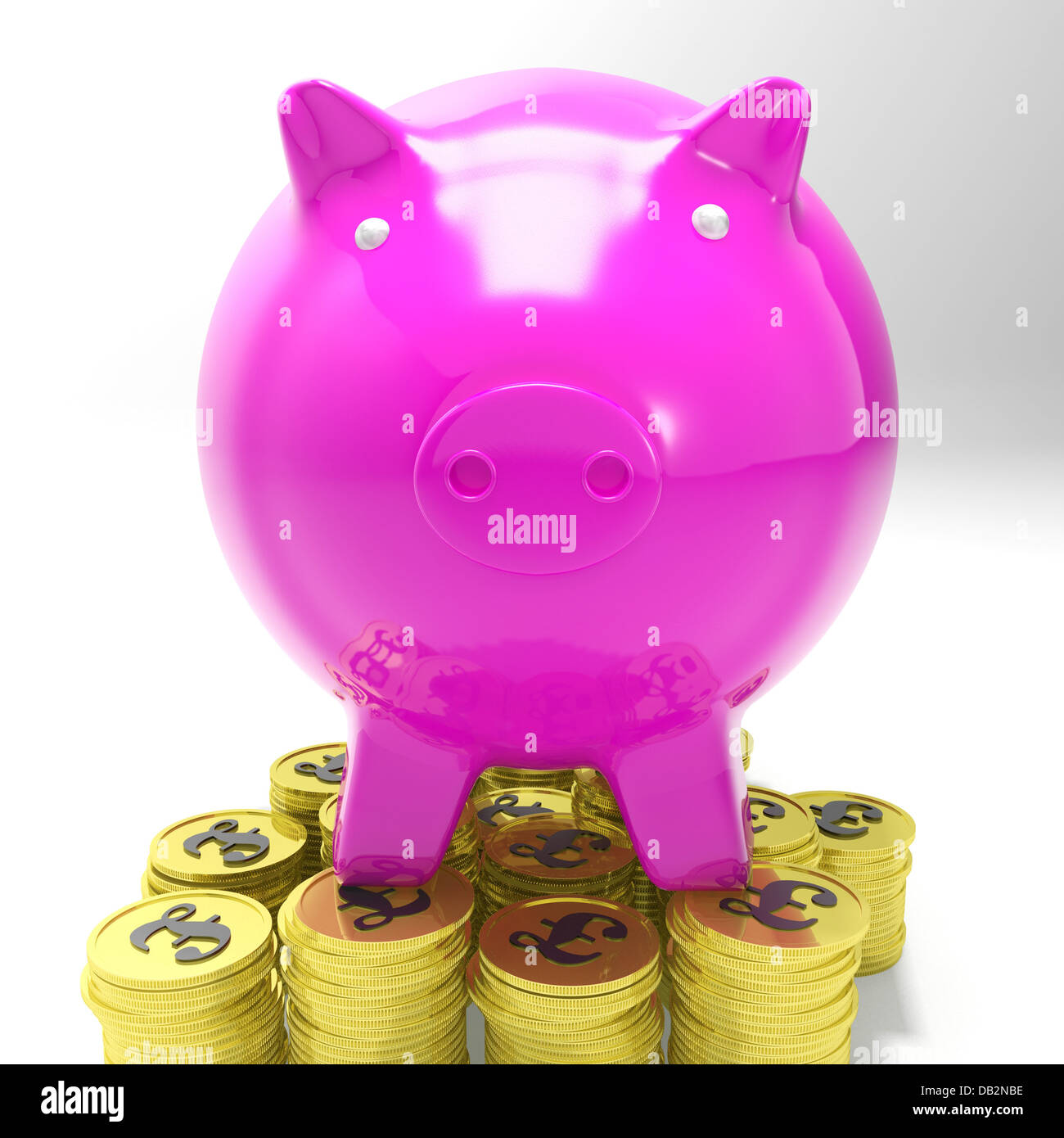 Piggybank On Coins Showing Britain Investments Stock Photo Alamy
