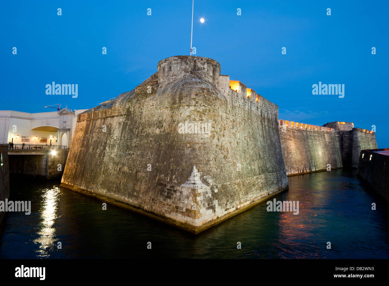 Wall and moat in the isthmus of Spanish enclave of Ceuta . North Africa. Stock Photo