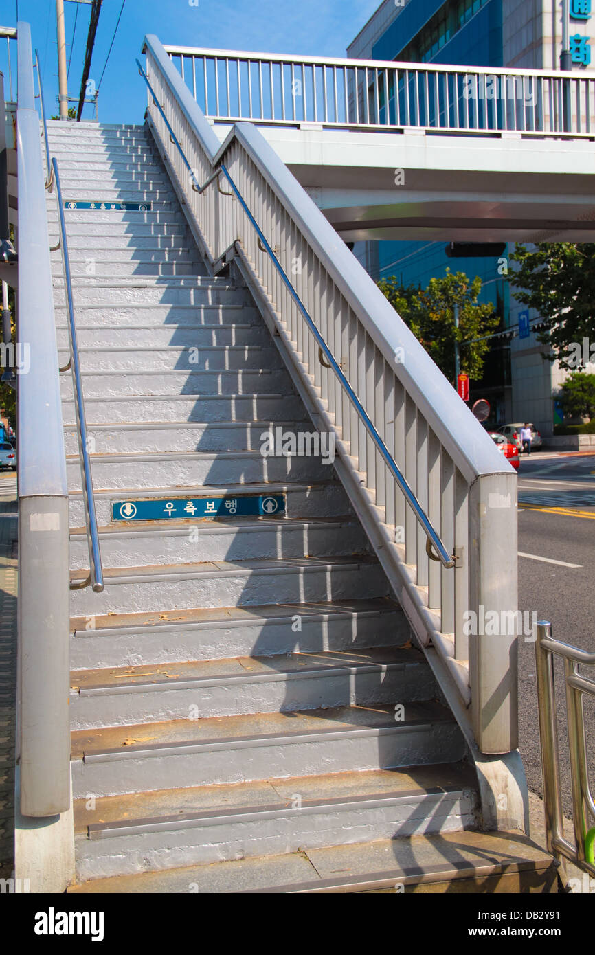 Pedestrian overhead crossing bridge Stock Photo Alamy