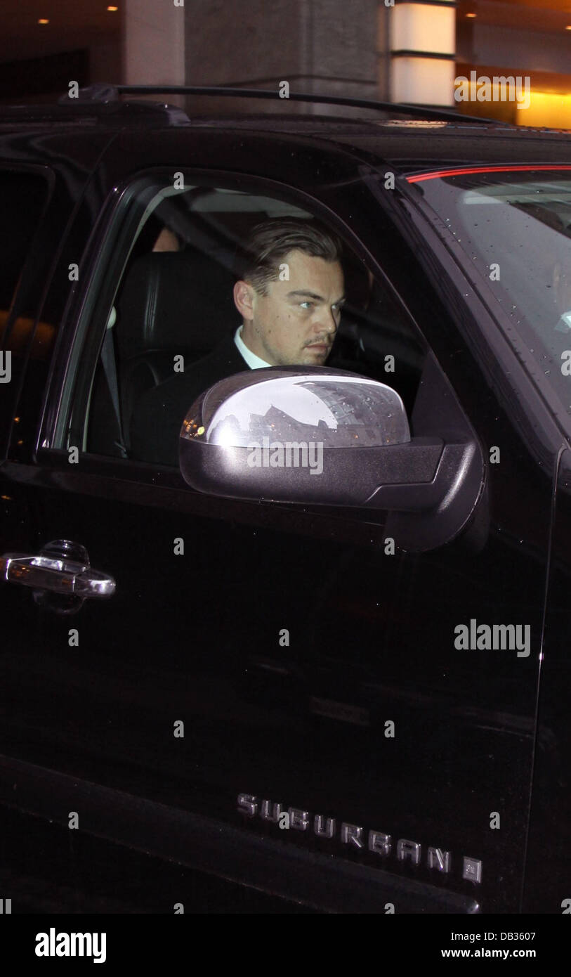 Leonardo DiCaprio leaving his hotel in a Chevrolet Suburban Washington DC, USA - 08.04.11 Stock Photo