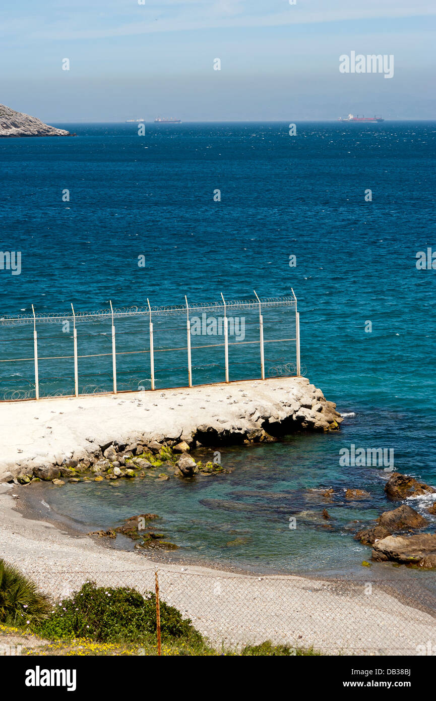 Perimeter fence in Benzu village that separates the Spanish enclave of Ceuta and Morocco. Ceuta,North Africa. Spain. Stock Photo