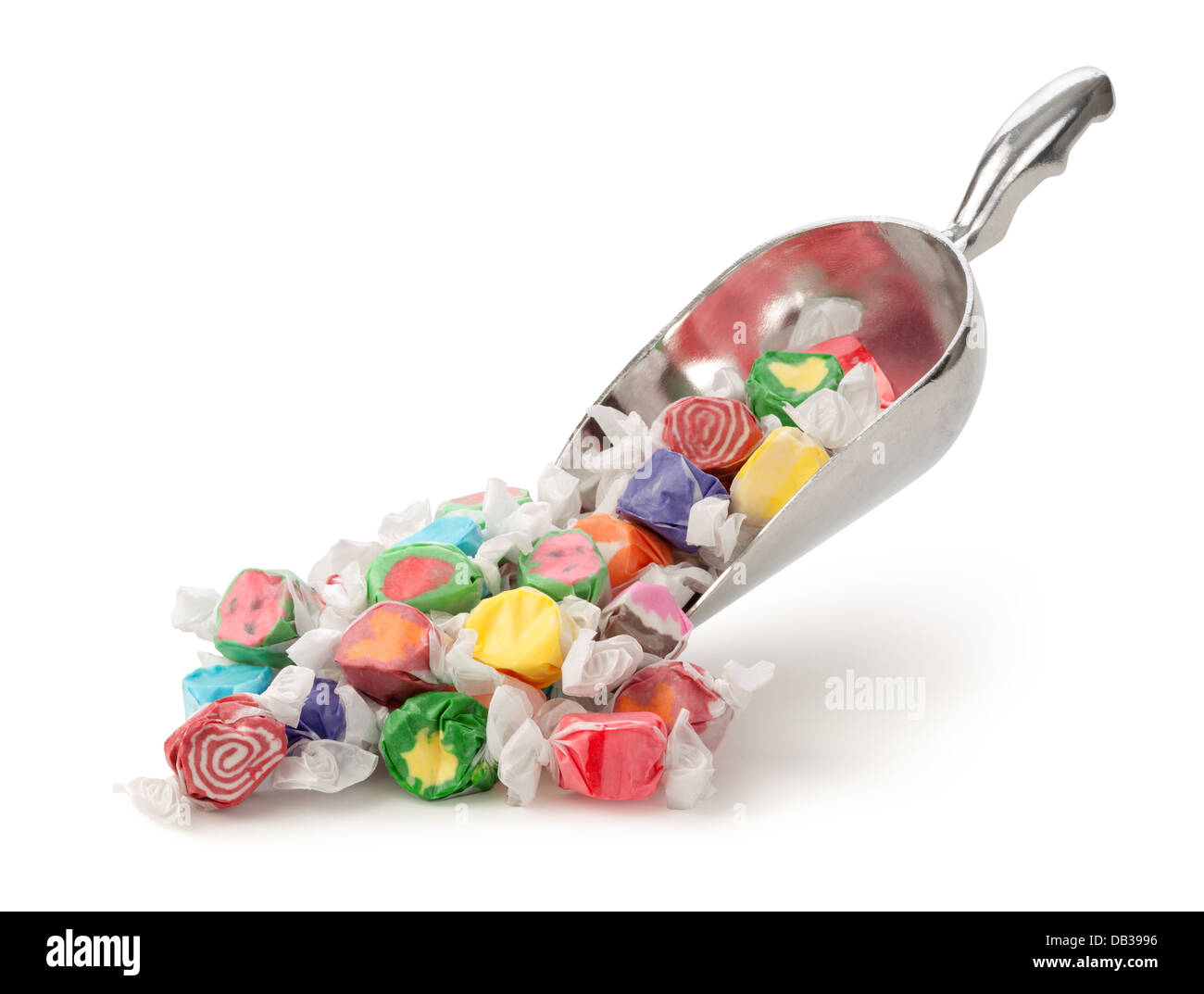 Salt Water Taffy in a scoop isolated on a white background. Stock Photo