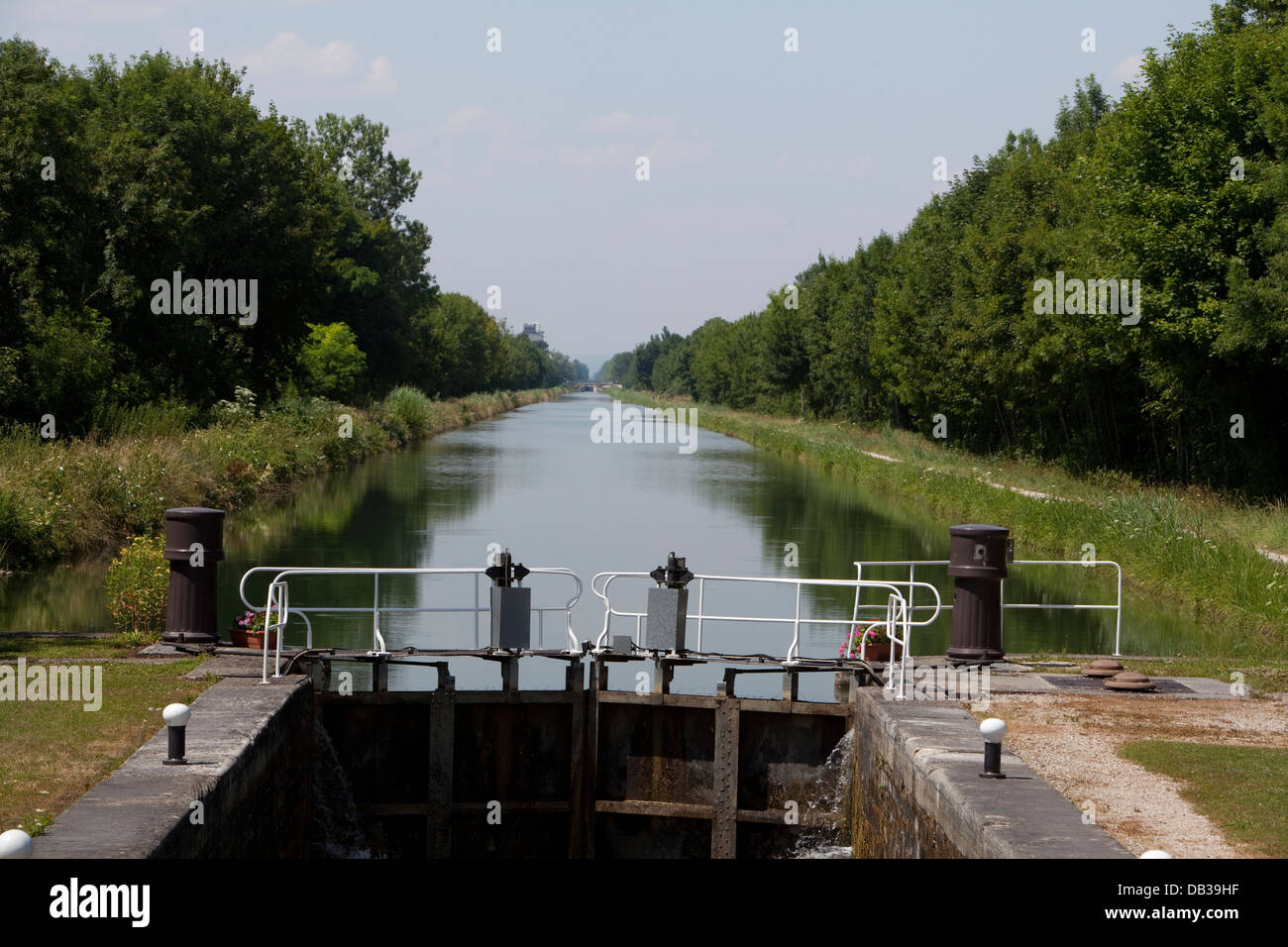 Burgundian canals - Canal du Centre. View of a lock Stock Photo