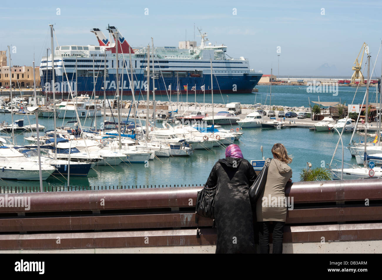 Marina and ferry boat at Ceuta harbor. Spain. Stock Photo