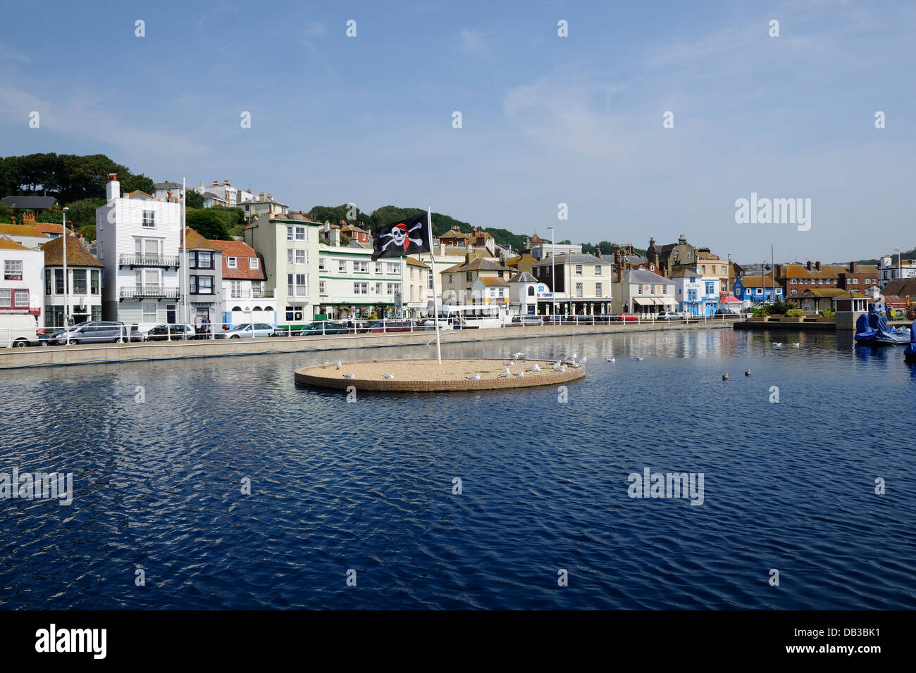 Hastings old town front, East Sussex, with boating lake Stock Photo
