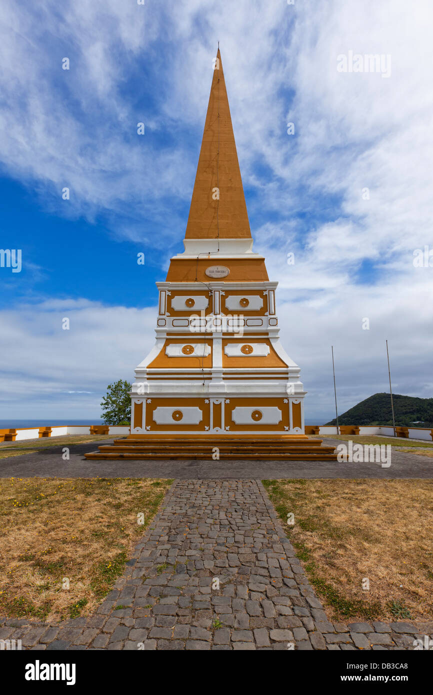 King Pedro obelisk above the city of Angra do Heroìsmo, Terceira Island, Azores Stock Photo