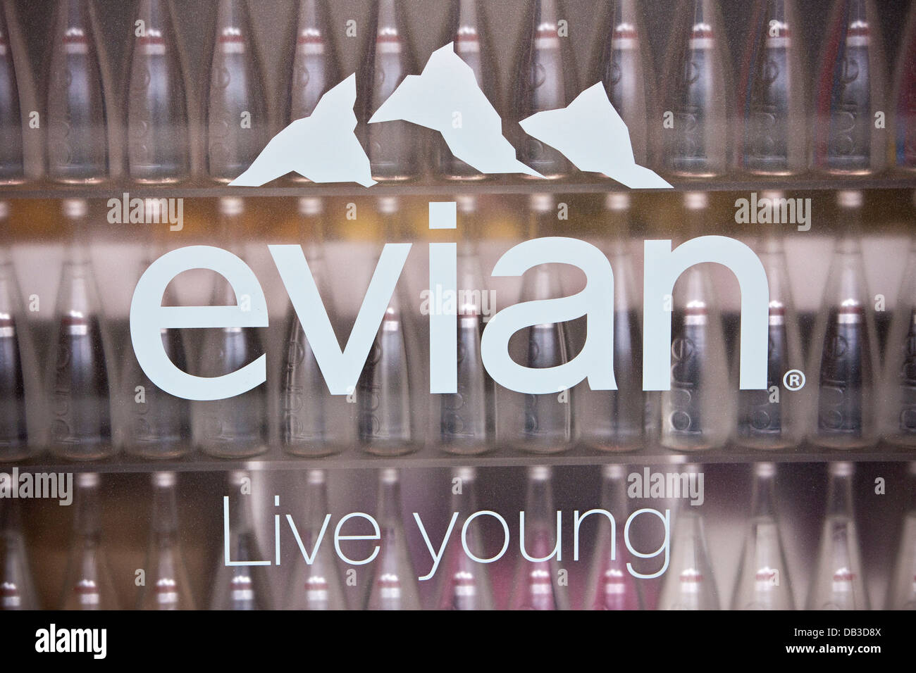 Evian water bottle display Stock Photo Alamy