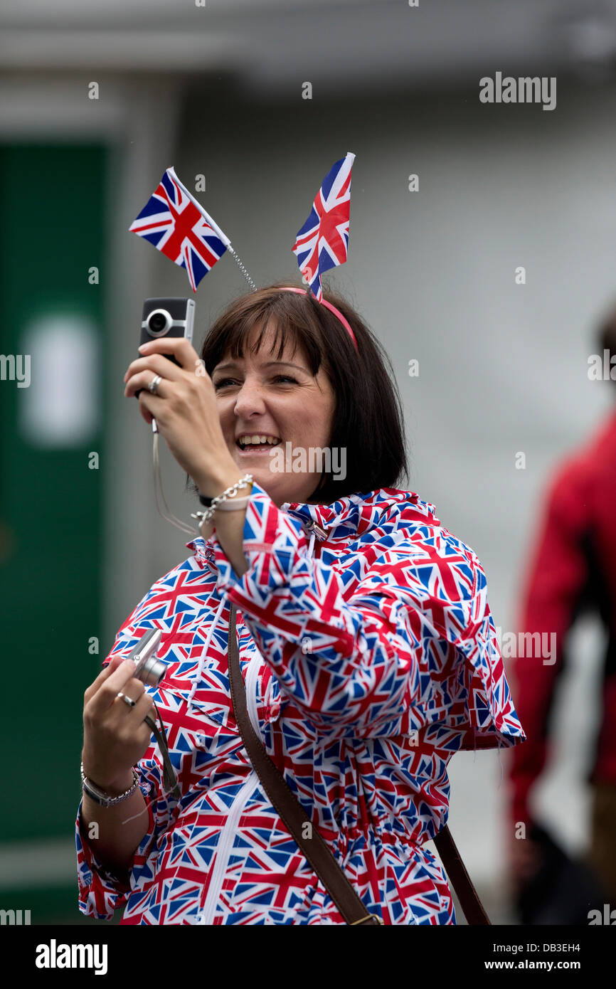 Andy Murray fan in Union Jack costumes before the Mens Final The Championships Wimbledon 2012 Stock Photo