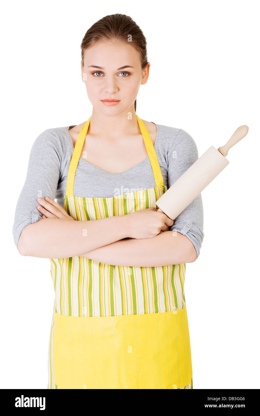 Young house wife, isolated on white background Stock Photo Alamy