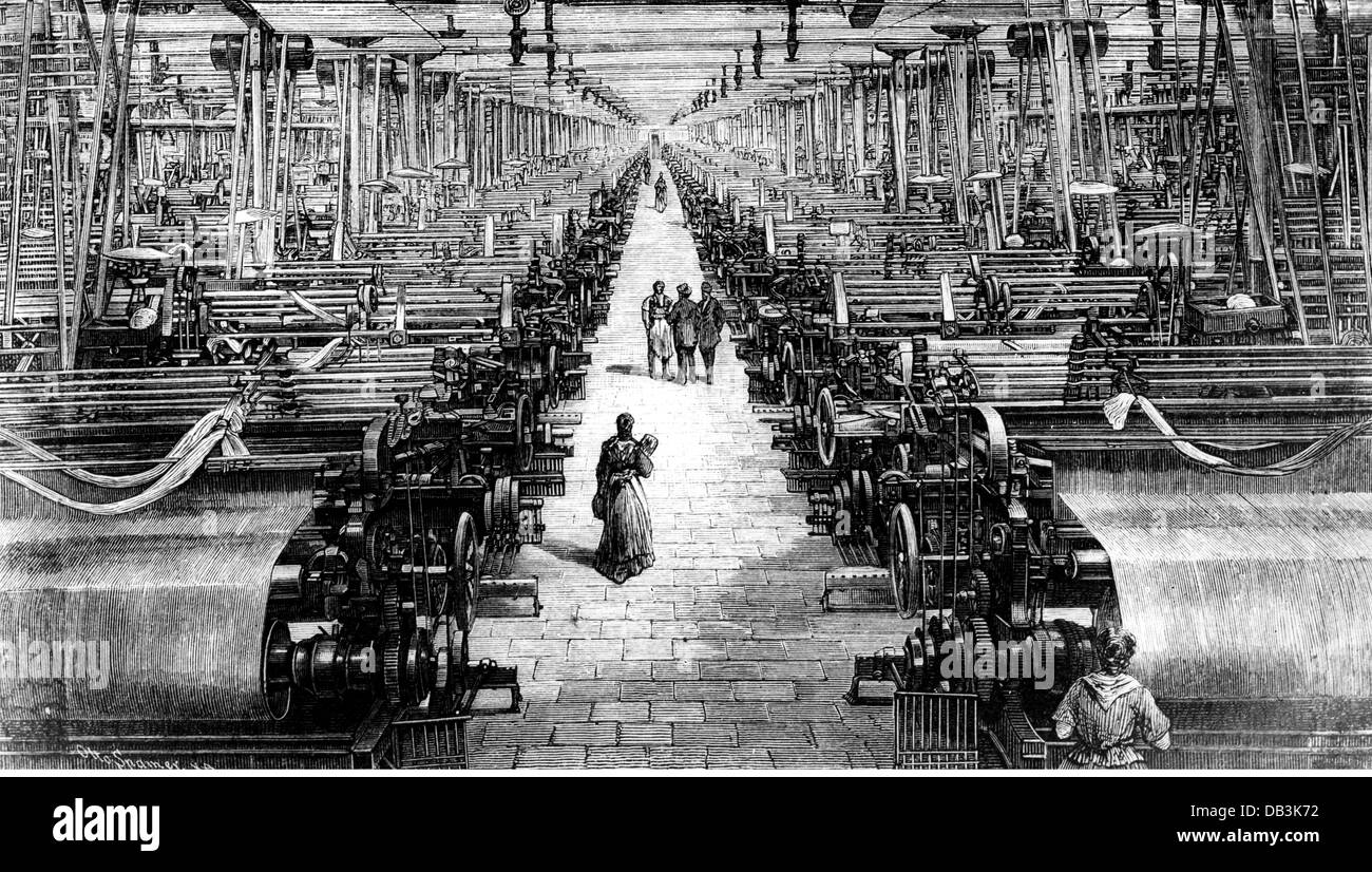 industry, textiles, weaving hall with transmission drive system, Ch.Rogelet weaving mill, Bühl, Alsace, 1890s, Additional-Rights-Clearences-Not Available Stock Photo