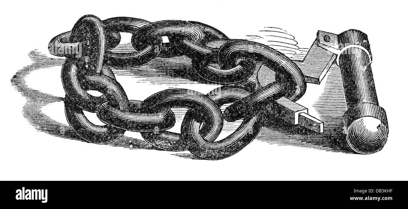 slavery, slaves chain, wood engraving, late 19th century, chains, historic, historical, Additional-Rights-Clearences-Not Available Stock Photo